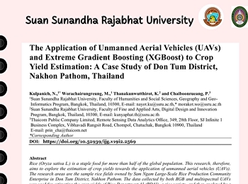การประยุกต์อากาศยานไร้คนขับ (UAV) และ
Extreme Gradient Boosting (XGBoost)
ในการประมาณผลผลิตพืชผล:
กรณีศึกษาอำเภอดอนตูม นครปฐม ประเทศไทย